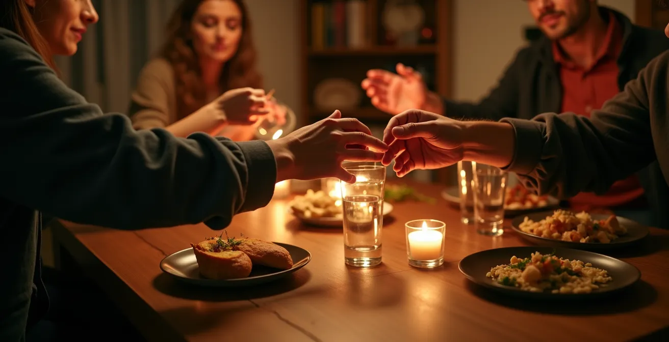 Intérieur chaleureux d'une soirée raki avec éclairage tamisé et table garnie