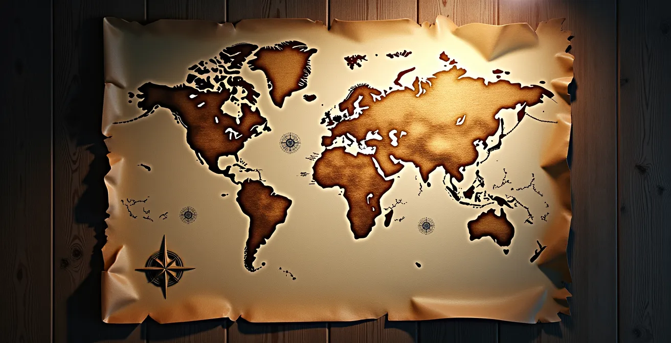 Carte stylisée montrant le circuit des sept églises de l'Apocalypse en Turquie avec des points reliés