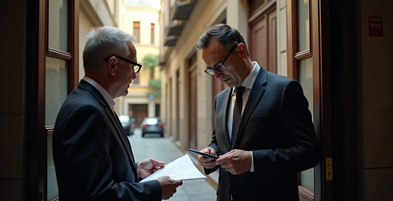 Agent de contrôle vérifiant un certificat de location touristique dans un quartier historique d'Istanbul