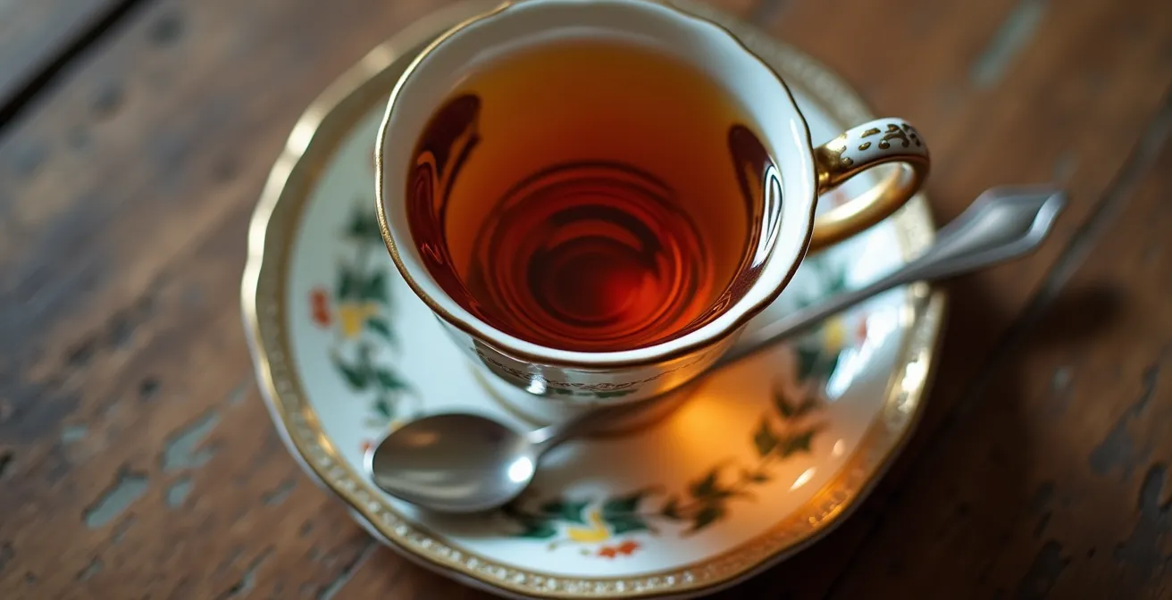 Cuillère posée en travers d'un verre de thé turc vide, signal pour dire merci c'est assez