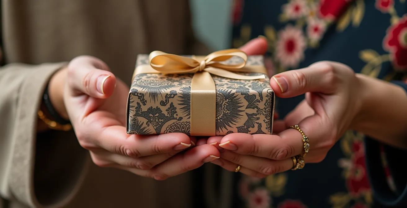 Échange de cadeaux culturels entre hôte turc et invité étranger