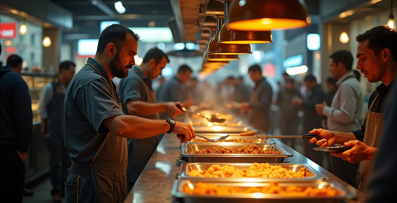 Scène animée d'un restaurant Esnaf pendant l'heure du déjeuner avec les locaux