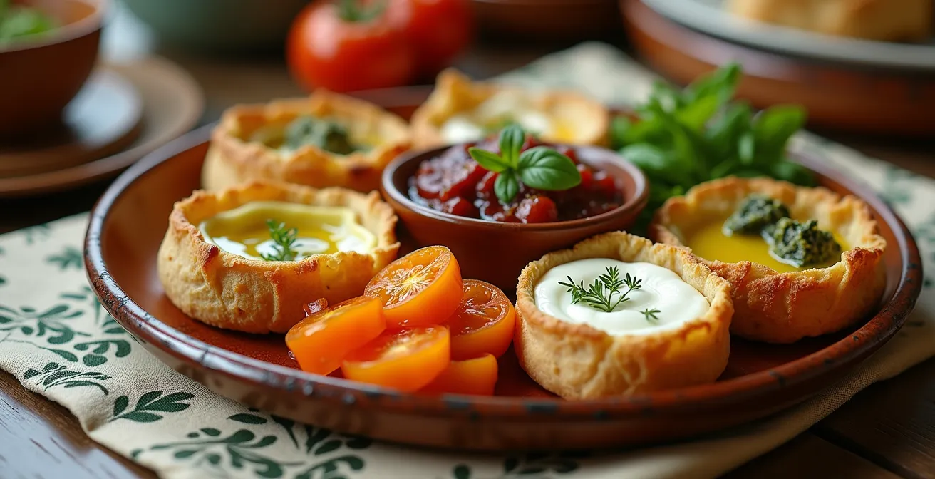 Assortiment de mezze végétariens turcs disposés sur une table traditionnelle