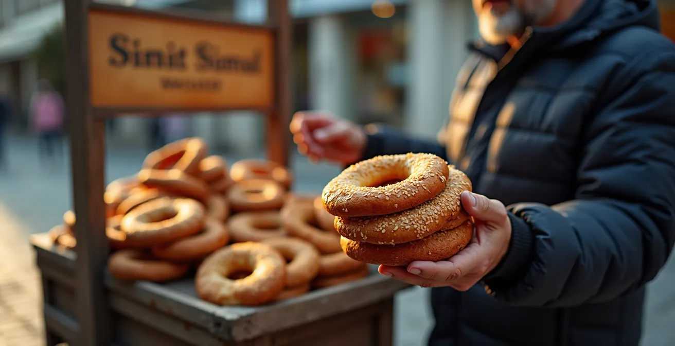 Vendeur de simit ambulant dans une rue d'Istanbul au petit matin