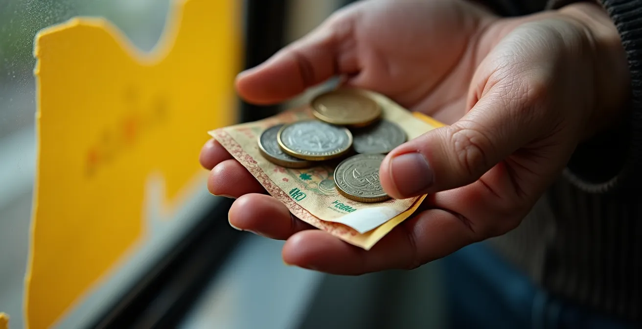 Main tenant des pièces et petits billets de livres turques pour le paiement dans un dolmuş