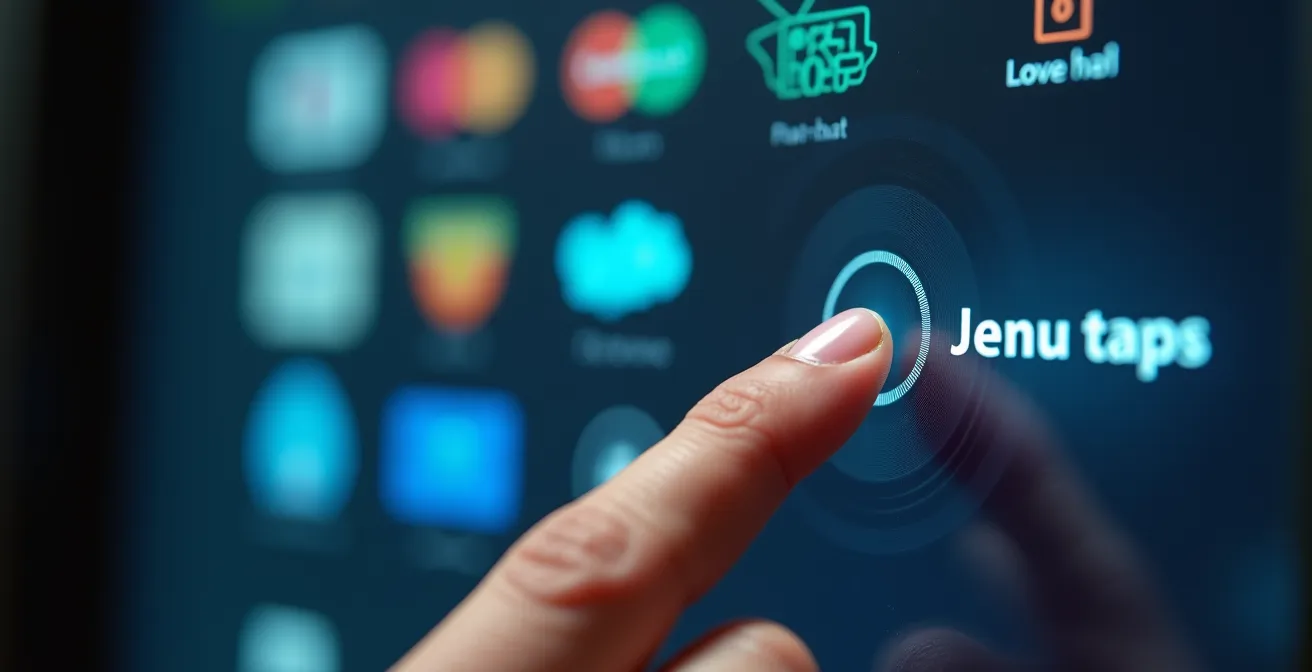 Main approchant d'un écran de distributeur bancaire avec options de retrait floues